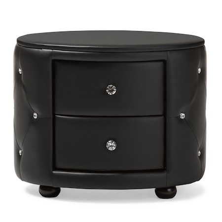 Baxton Studio Davina Hollywood 2-drawer Black Faux Leather Upholstered Nightstand 122-6756